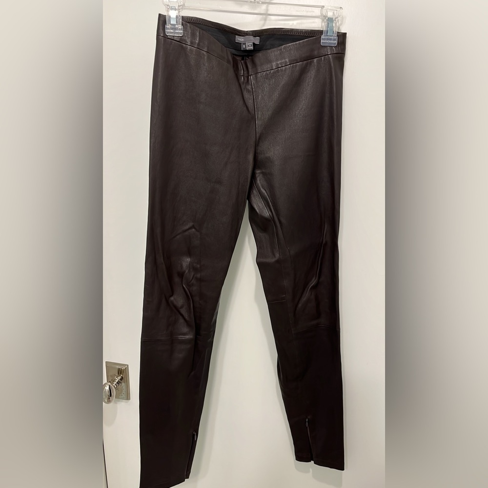 Vince chocolate leather ankle-zip leggings, Small. Pristine condition!